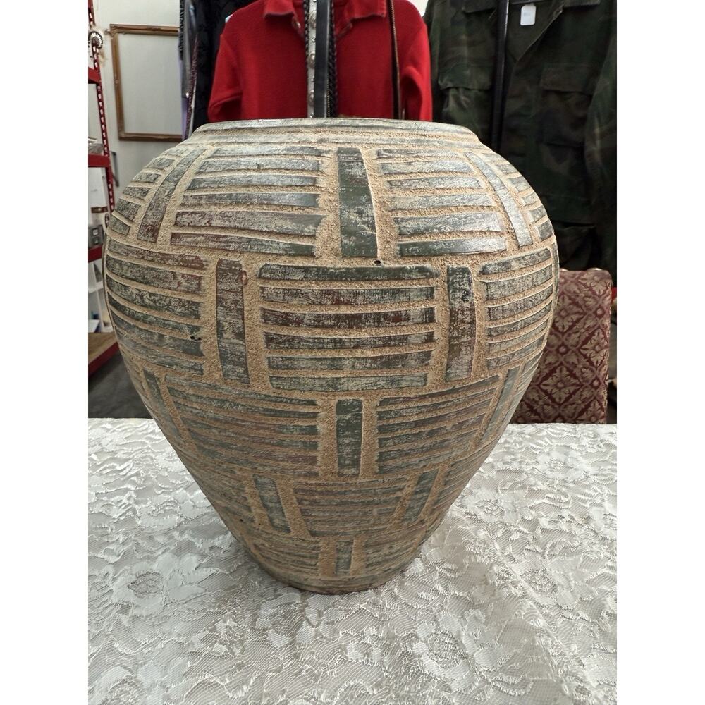 Vintage Handmade Pottery Vase 11” Tall Earth Tone Neutral Southwestern Decor - Picture 2 of 7